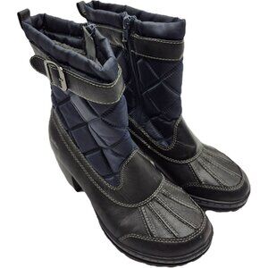 Jambu Dover Vegan Duck Boots Womens 9M Black Navy Blue Faux Fur Quilted